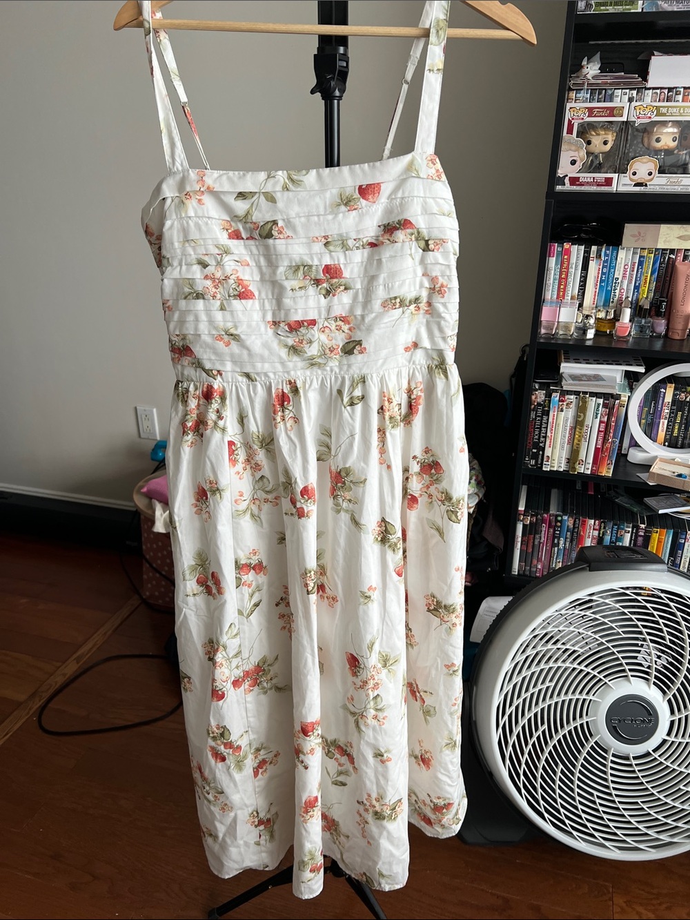 White Floral Sundress with Coral Rose Print